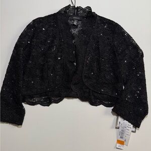 R & M Richards Black Sequin Lace Bolero